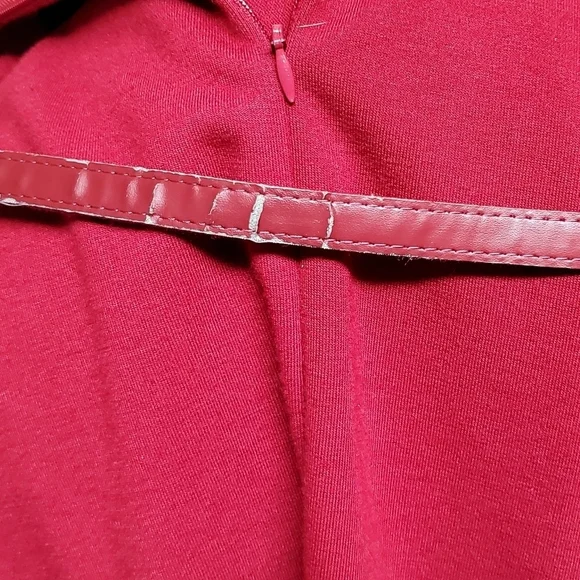 Retro Julian Taylor Red Front Ruffle Scoop Neck Belted Short Sleeve Midi Dress - Picture 15 of 15